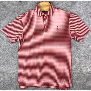 Peter Millar Polo Shirt Mens Medium Red White Striped Summer Comfort Golf